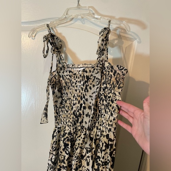 La Ligne 100% Silk Tie Strap Leopard Animal Print Smocked Midi Dress Size M - Picture 4 of 9